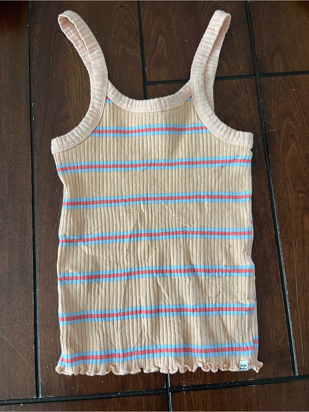 Billabong Beige Ribbed Tank with Blue & Pink Stripes